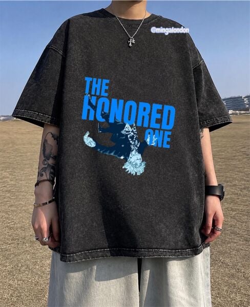 Yıkamalı Kumaş The Honored One Baskılı Oversize T-Shirt