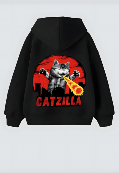 Catzilla Tasarım Unisex Oversize Kapşonlu Hoodie Sweatshirt