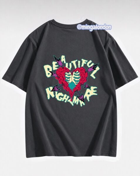 Beautıful Nıght Mare Sırt Baskılı Füme T-Shirt