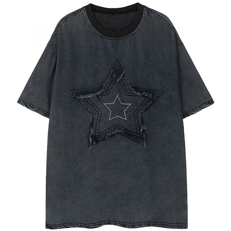 Füme Vintage Big Star Unisex Yıkamalı T-Shirt