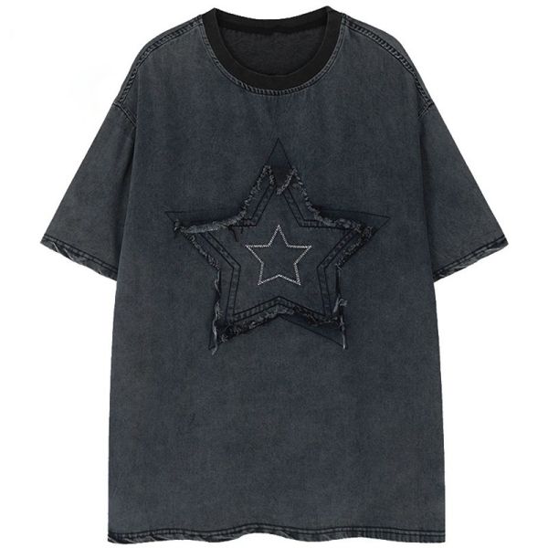 Füme Vintage Big Star Unisex Yıkamalı T-Shirt
