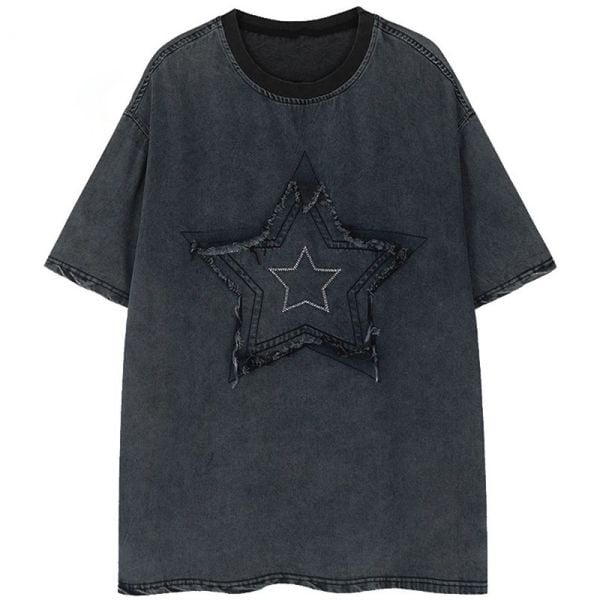 Füme Vintage Big Star Unisex Yıkamalı T-Shirt