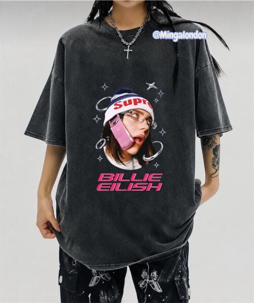 Yıkamalı Kumaş Bıllıe Eılısh Baskılı Oversize T-Shirt