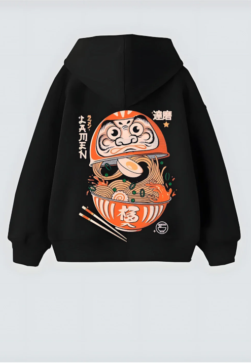 Daruma Ramen Tasarım Unisex Oversize Kapşonlu Hoodie Sweatshirt