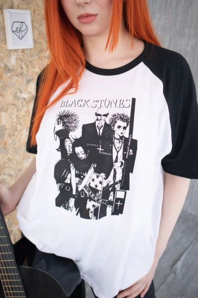 Beyaz Unisex Siyah Kol Detay Black Stones T-Shirt