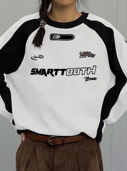 Y2K Streetwear Smarttooth Baskılı Beyaz Unisex