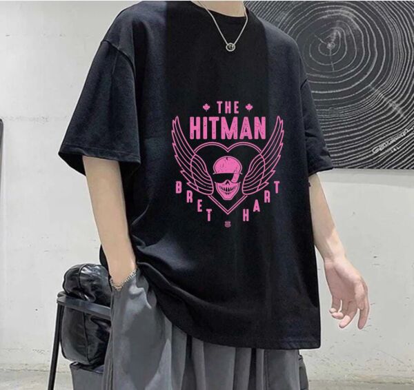 The Hit Man Breat Hart Pembe Baskılı Siyah T-Shirt