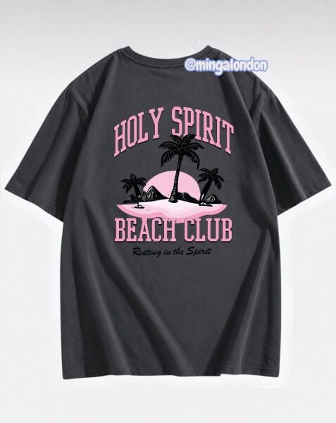 Holy Spırıt Beach Club Sırt Baskılı Füme T-Shirt