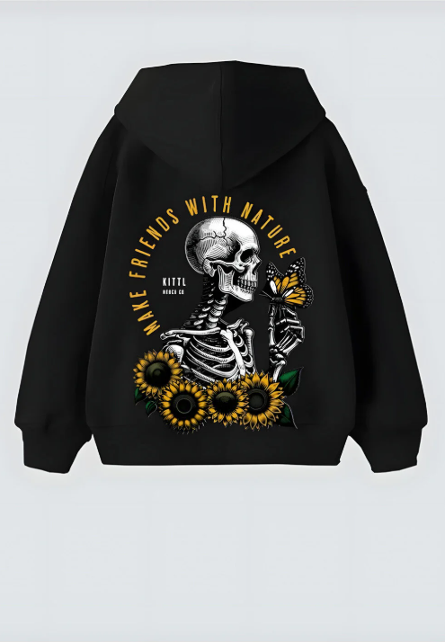 Kittl Skeleton Tasarım Unisex Oversize Kapşonlu Hoodie Sweatshirt