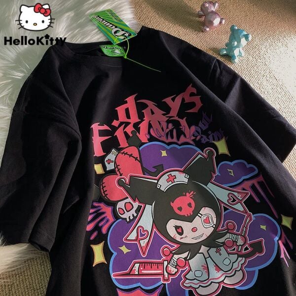 Y2k Sanrio Days Five Siyah Unisex T-Shirt