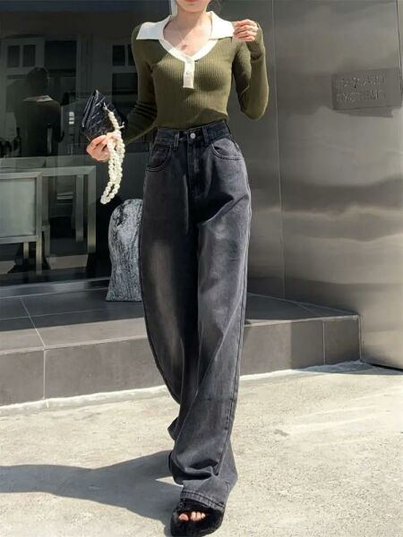 Siyah Taşlanmış Vintage Kot Pantolon