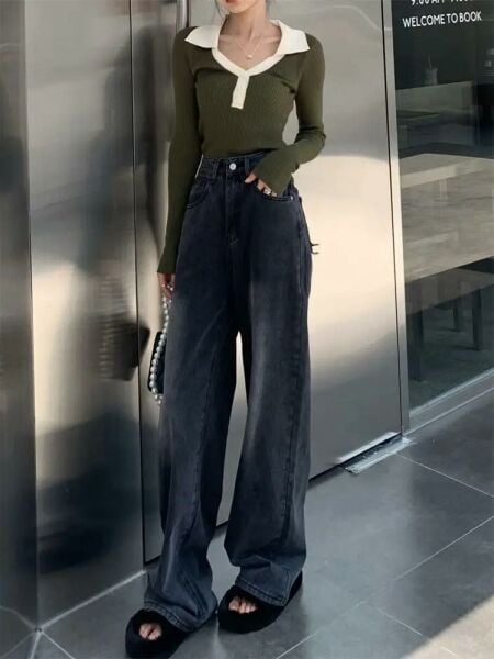 Siyah Taşlanmış Vintage Kot Pantolon