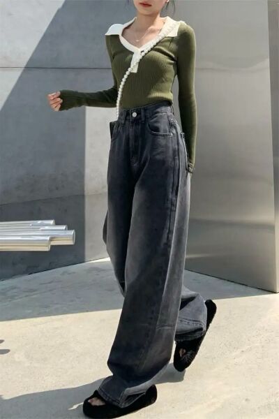 Siyah Taşlanmış Vintage Kot Pantolon