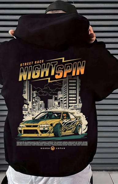 Night Spin Tasarım Kapşonlu Unisex Sweatshit Hoodie