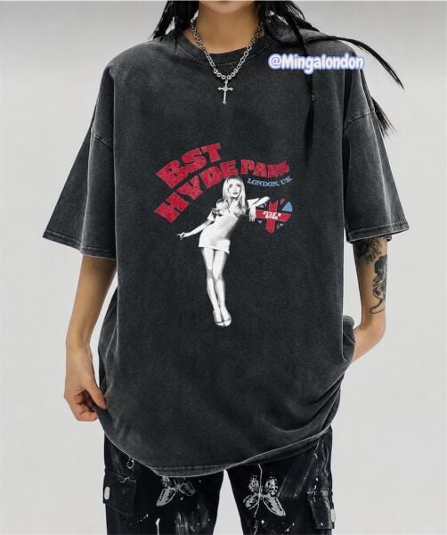 Yıkamalı Kumaş Bst Hyde Park Baskılı Oversize T-Shirt