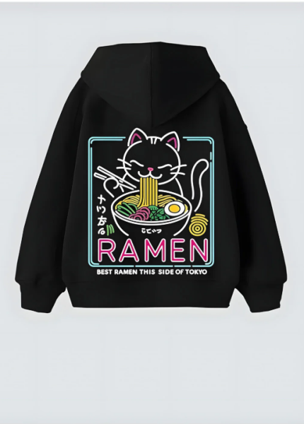 Ramen Cat Tasarım Kapşonlu Unisex Sweatshit Hoodie