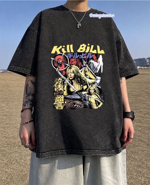 Yıkamalı Kumaş Kıll Bıll Baskılı Oversize T-Shirt