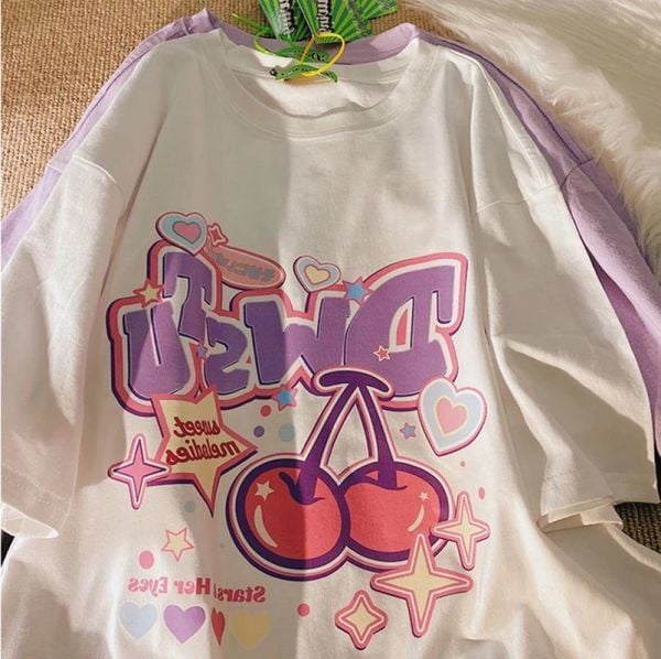Cartoon Cherry Beyaz T-Shirt ( Unisex )