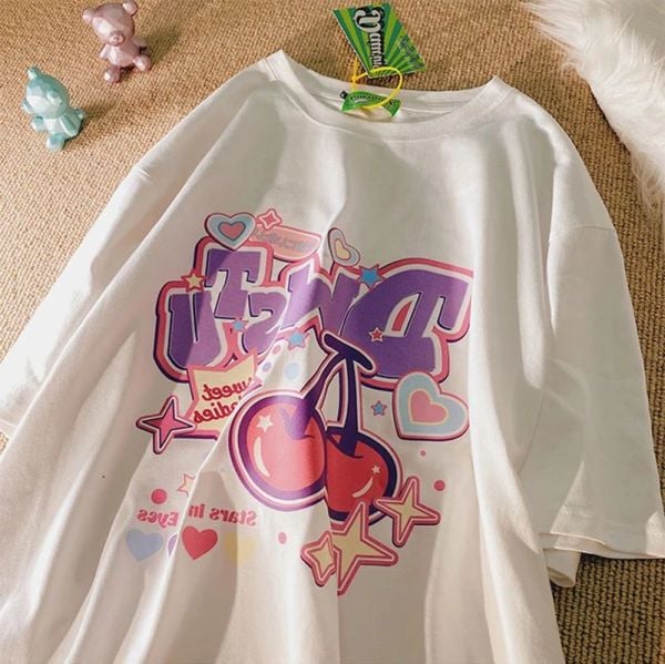 Cartoon Cherry Beyaz T-Shirt ( Unisex )