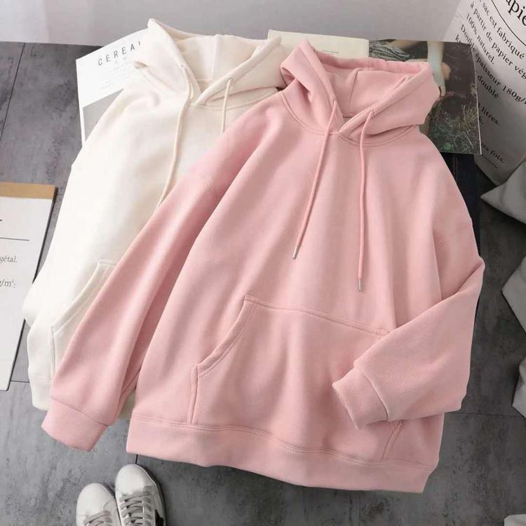 Düz Pembe Oversize (Unisex) Kalın Kumaş Kapşonlu
