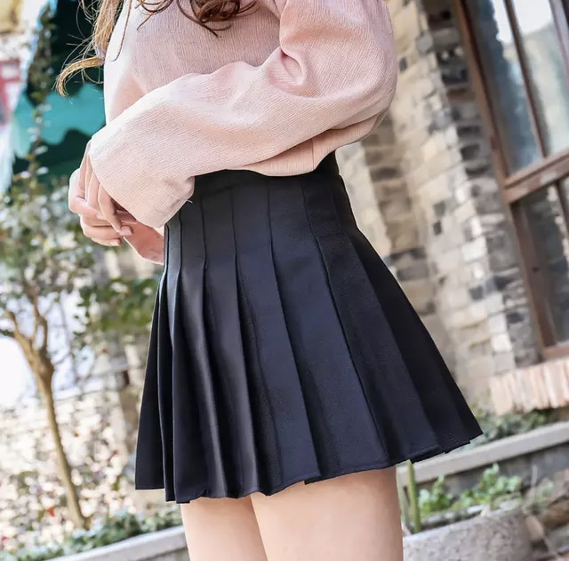 Siyah Harajuku Düz Pileli Etek