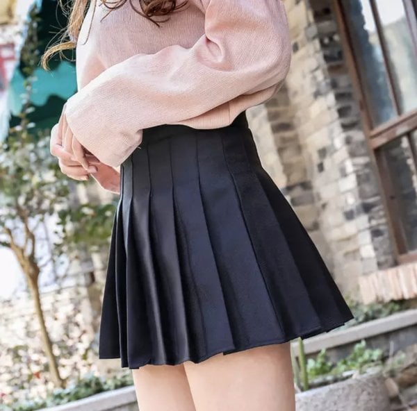 Siyah Harajuku Düz Pileli Etek