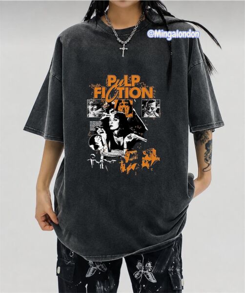 Yıkamalı Kumaş Pulp Fıctıon Baskılı Oversize T-Shirt
