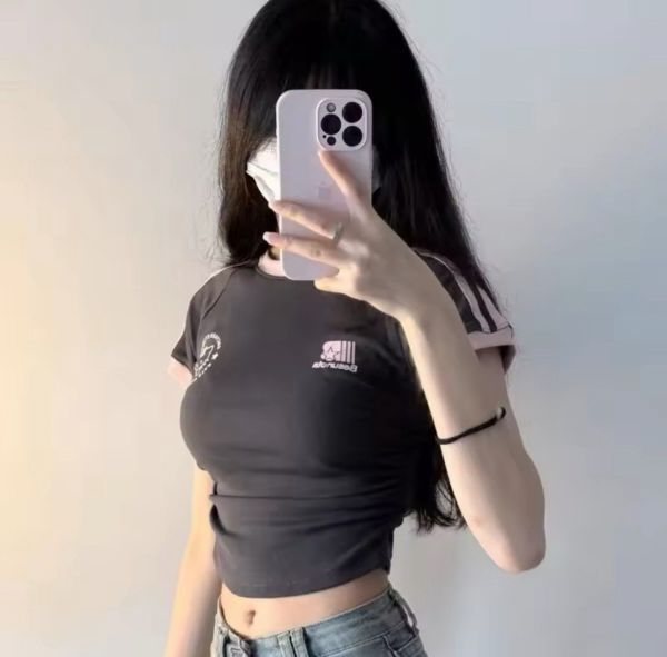 Black Pink Kitty Büzgülü Crop