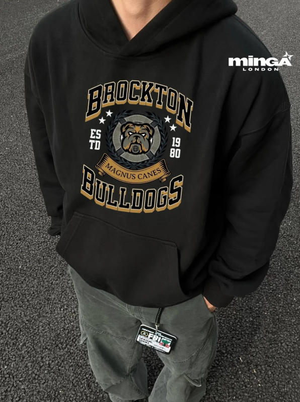 Siyah Brockton Bulldogs Baskılı Oversize Unisex Sweatshirt