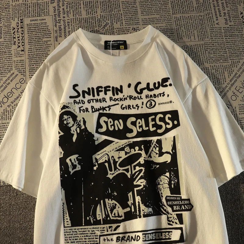 Beyaz Grunge Karikatür Baskılı (Unisex) T-Shirt