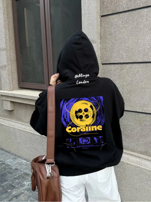 Siyah Coraline baskılı oversize Sweatshirt