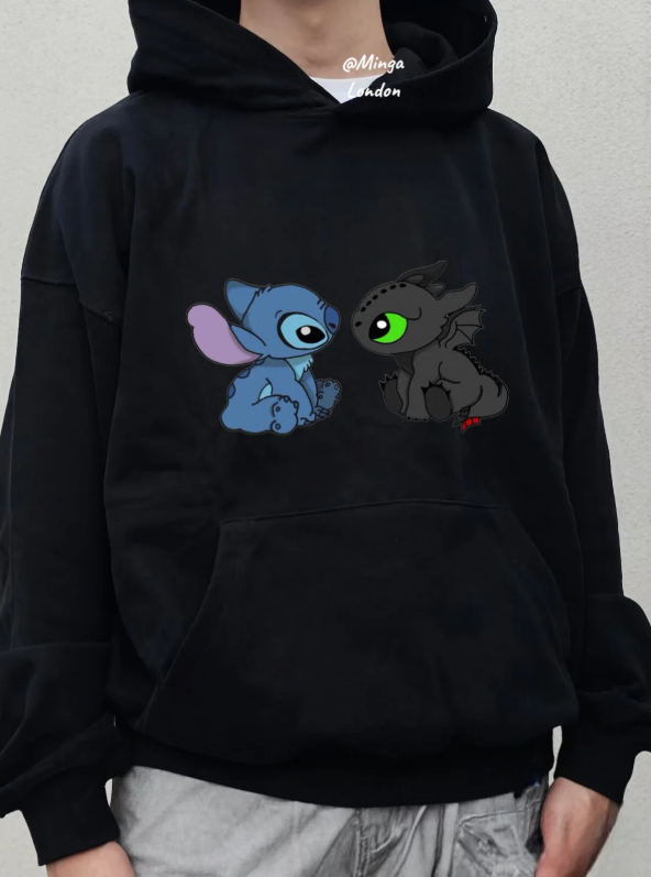 Siyah Dragon Baskılı Oversize Unisex Sweatshirt