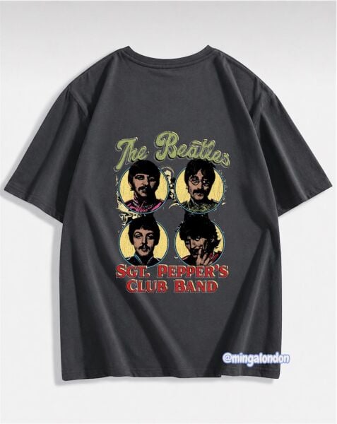 The Beatles Sgt. Pepper's Club Band Sırt Baskılı Füme T-Shirt