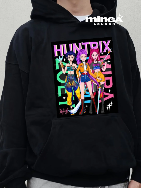 Siyah Huntrıx Demon Baskılı Oversize Unisex Sweatshirt