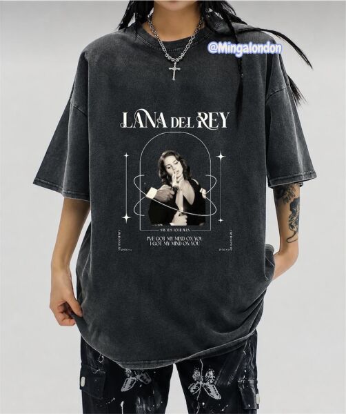 Yıkamalı Kumaş Lana Del Rey Baskılı Oversize T-Shirt