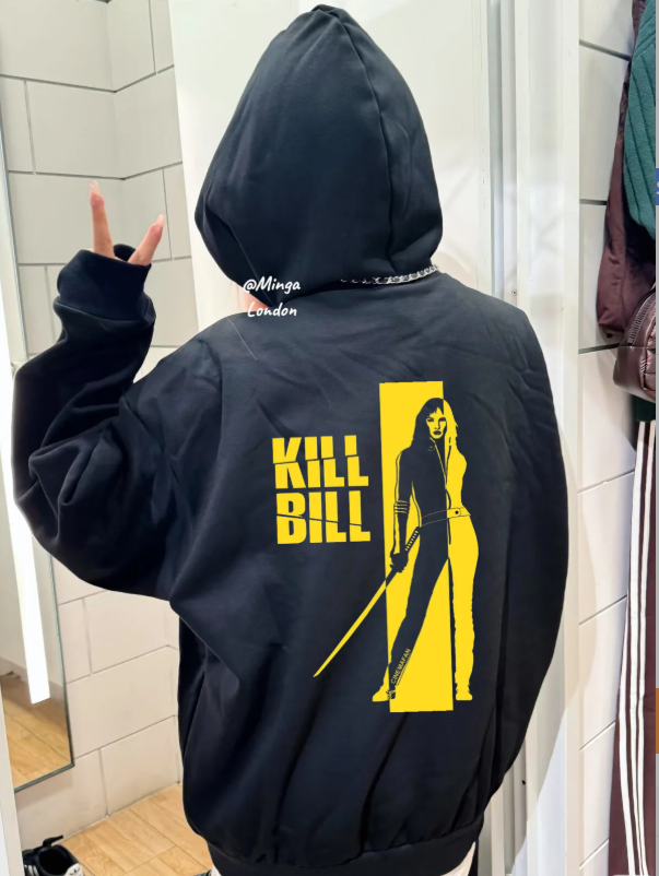 Siyah Kill Bill baskılı oversize Sweatshirt