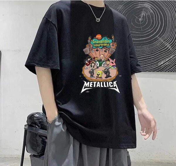 SpongeBob SquarePants Metallica Baskılı Siyah T-Shirt