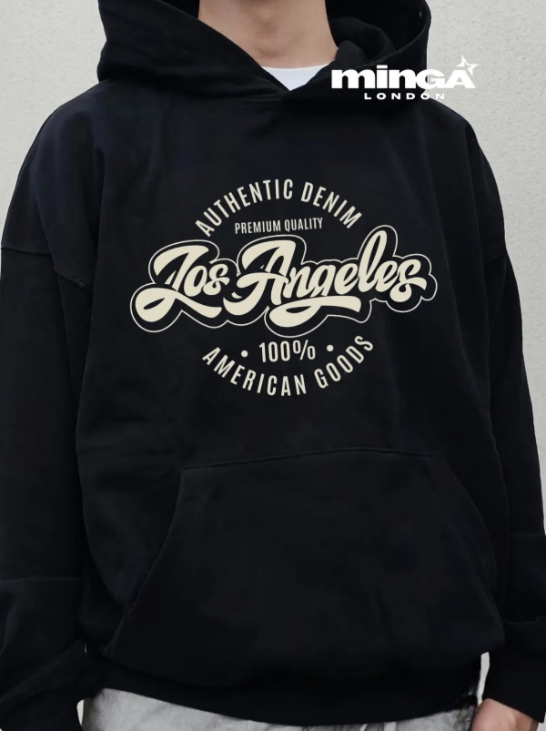 Siyah Los Angeles Baskılı Oversize Unisex Sweatshirt