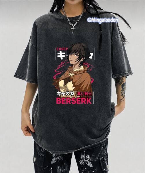 Yıkamalı Kumaş Berserk Baskılı Oversize T-Shirt