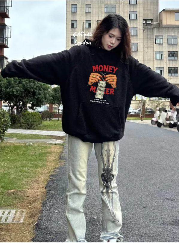 Siyah Money baskılı oversize Sweatshirt -Mingalondon