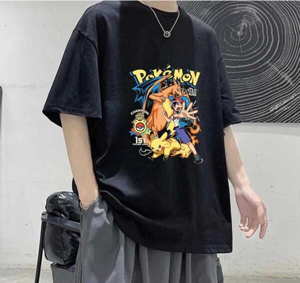 Pokemon Baskılı Siyah T-Shirt