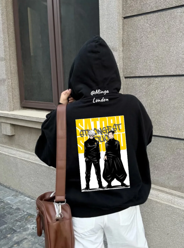 Siyah Satoru Baskılı Oversize Unisex Sweatshirt