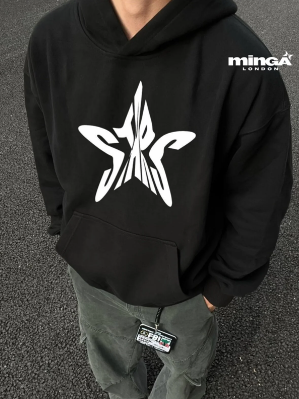 Siyah Star Written Baskılı Oversize Unisex Sweatshirt