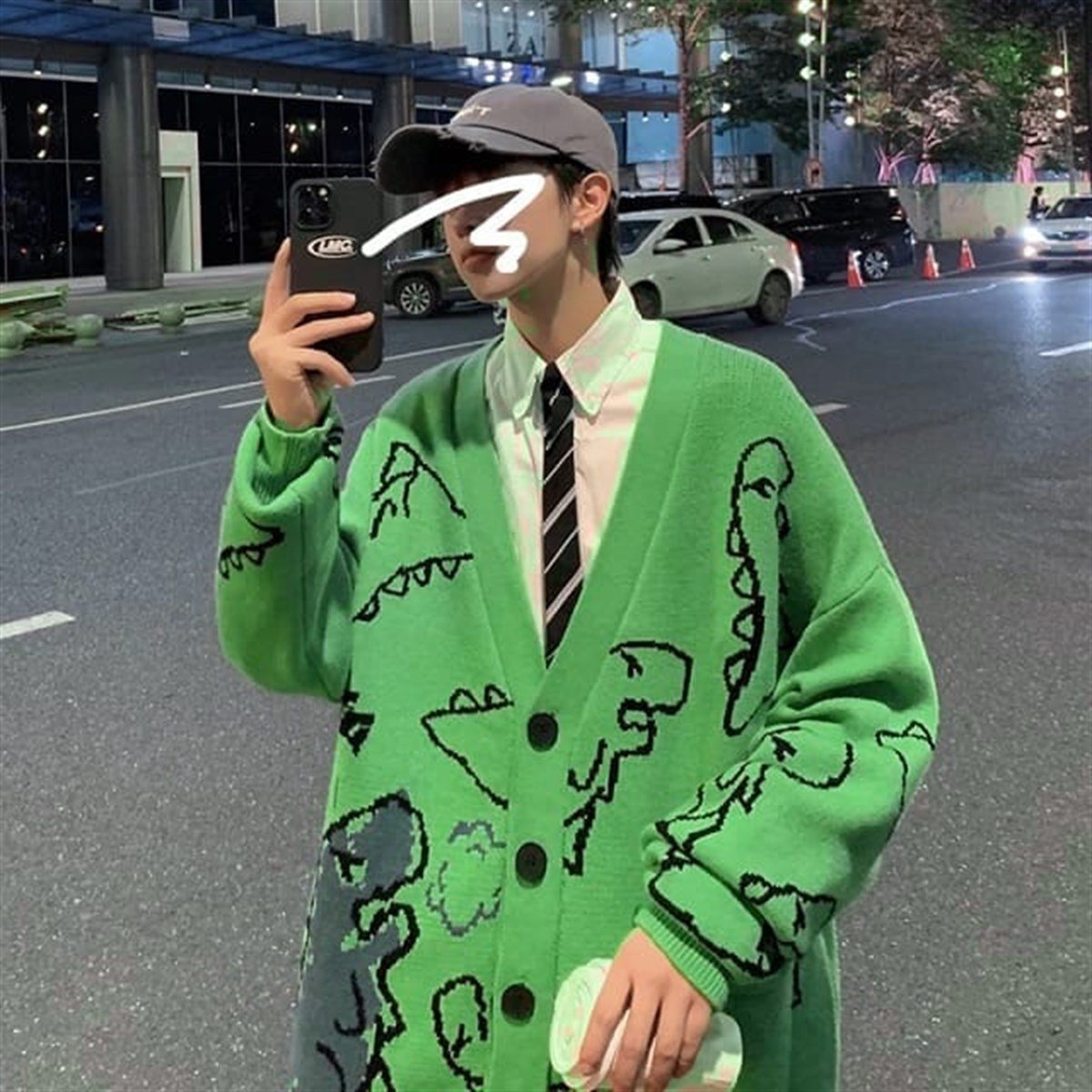 Harajuku Yeşil Dinazor Oversize Unisex Hırka