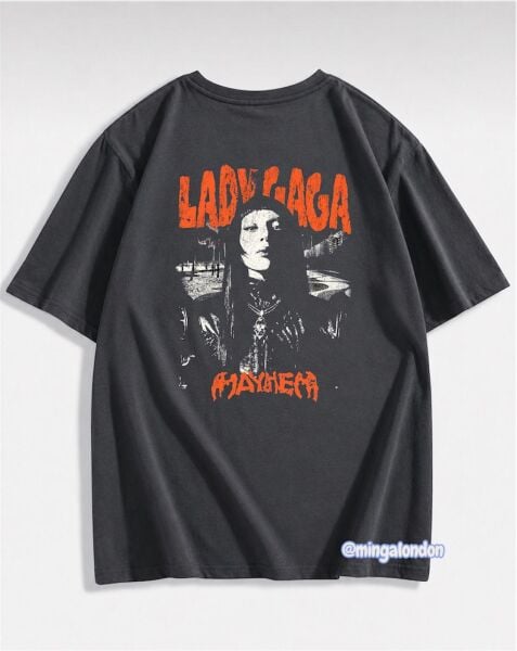 Lady Gaga Sırt Baskılı Füme T-Shirt