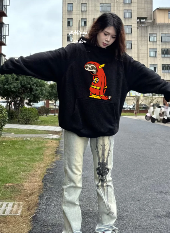 Siyah Tired Energy baskılı oversize Sweatshirt