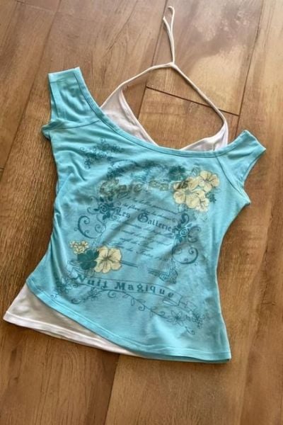 Turkuaz Nuit Magique Madonna Yaka Ek Askılı Kısa Kollu Full Body Crop