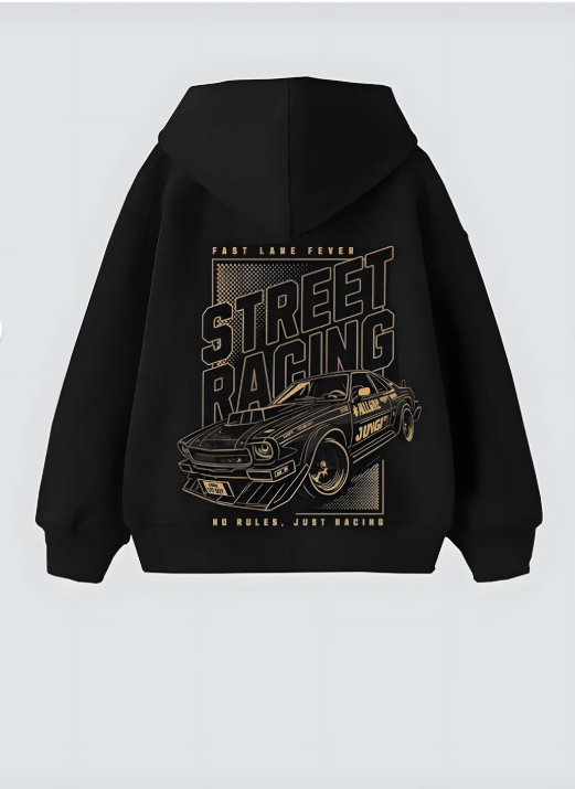 Street Racing Tasarım Unisex Oversize Kapşonlu Hoodie Sweatshirt