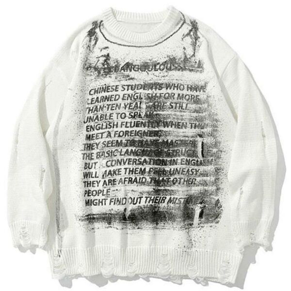Vintage Harajuku Graffiti Desenli Unisex Oversize Ecru Kazak