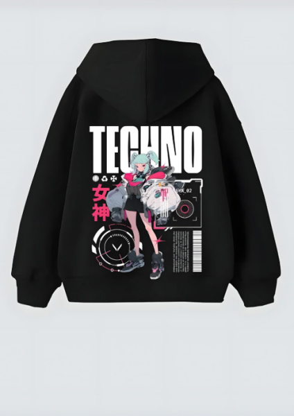 Techno Girl Tasarım Unisex Oversize Kapşonlu Hoodie Sweatshirt